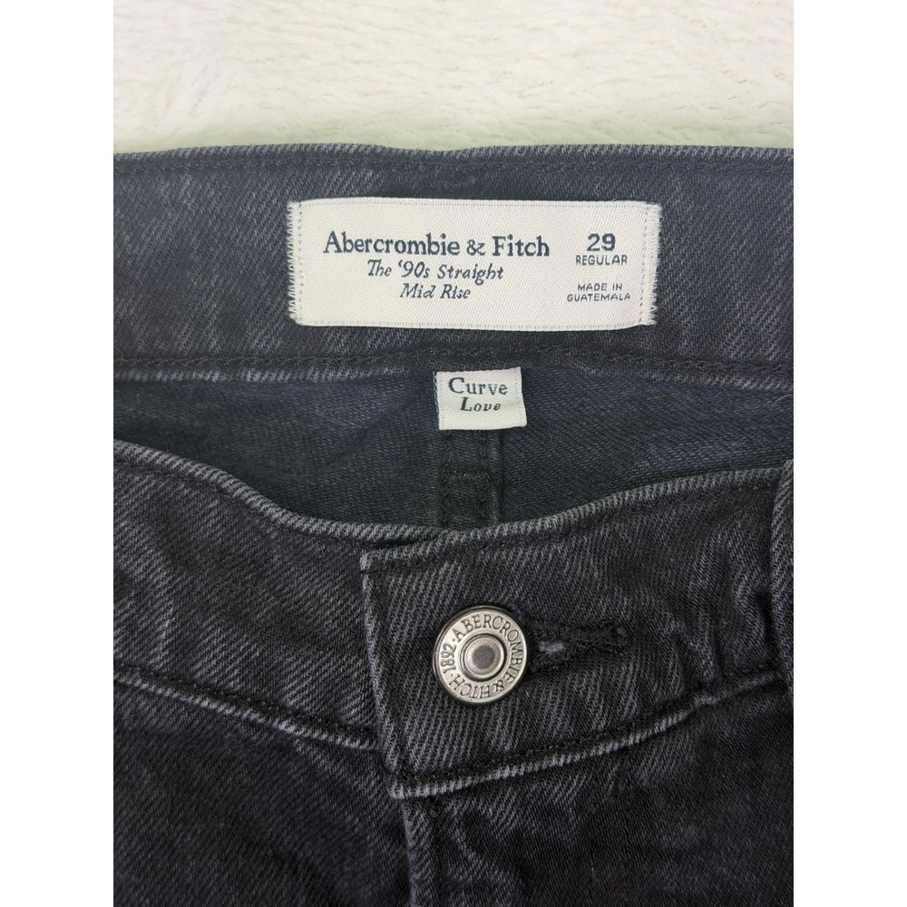 Abercrombie And Fitch Jeans Womens 29 Black Denim 90s Straight Mid Rise Stretch - Picture 7 of 9